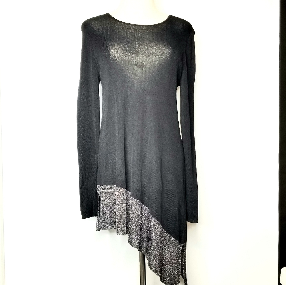 Eileen Fisher Women's Black Pullover Sheer Knit Longsleeve XS Tunic Sweater